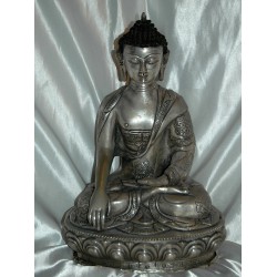 Buddha in Earth Touching Pose Statue: Silver, Nepal, 20th Century 