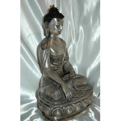 Buddha in Earth Touching Pose Statue: Silver, Nepal, 20th Century 