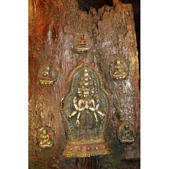 Avalokiteshvara with Dhyani Buddhas: Wood 