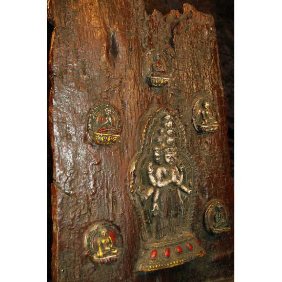 Avalokiteshvara with Dhyani Buddhas: Wood 