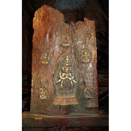 Avalokiteshvara with Dhyani Buddhas: Wood 