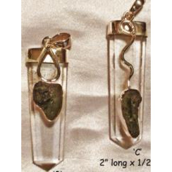 Moldavite & Quartz Silver Pendants: New