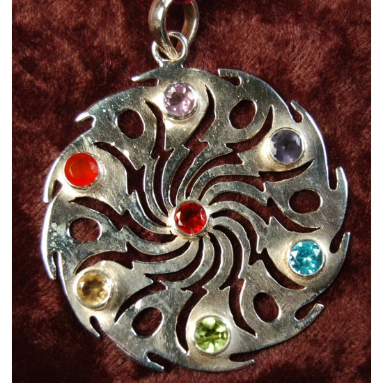 Pendant: Shiva Wheel of Fire with Chakra Stones