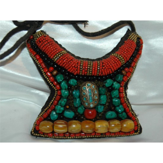 Tibetan Turquoise Coral Beaded Neckplate Necklace #2